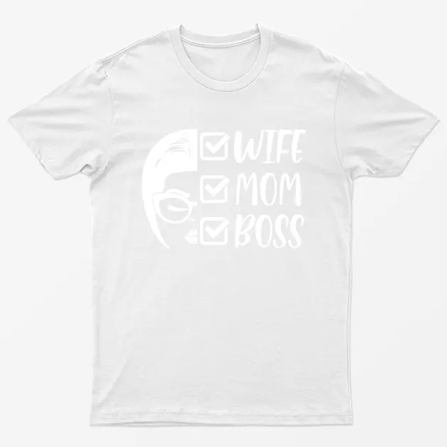 White Wife Mom Boss Checked T-Shirt