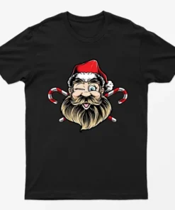 Black Winking Santa Christmas T-Shirt