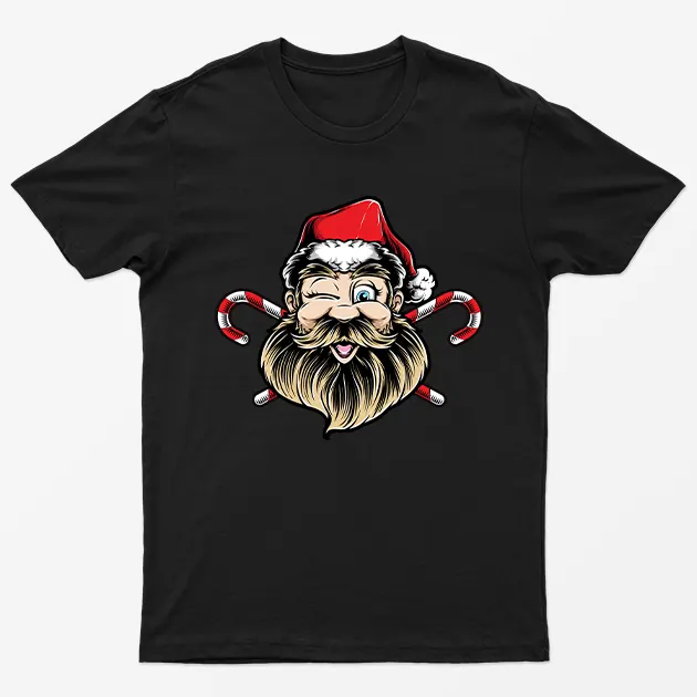 Black Winking Santa Christmas T-Shirt