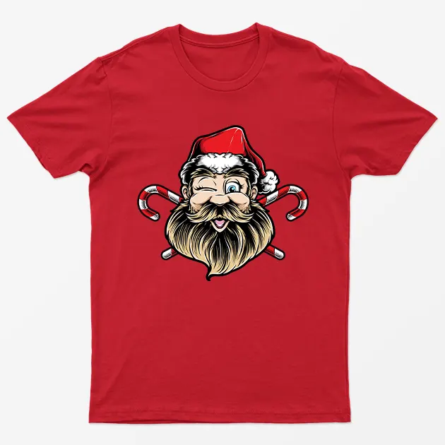 Red Winking Santa Christmas T-Shirt