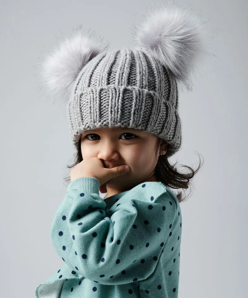 Beechfield Infant And Junior Faux Fur Double Pom Pom Beanie