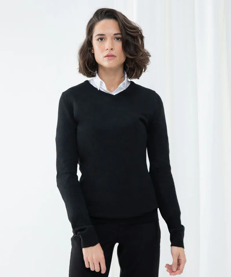 Henbury Womens Cashmere Touch Acrylic V Neck Jumper