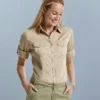 Russell Collection Womens Roll Sleeve ¾ Sleeve Shirt
