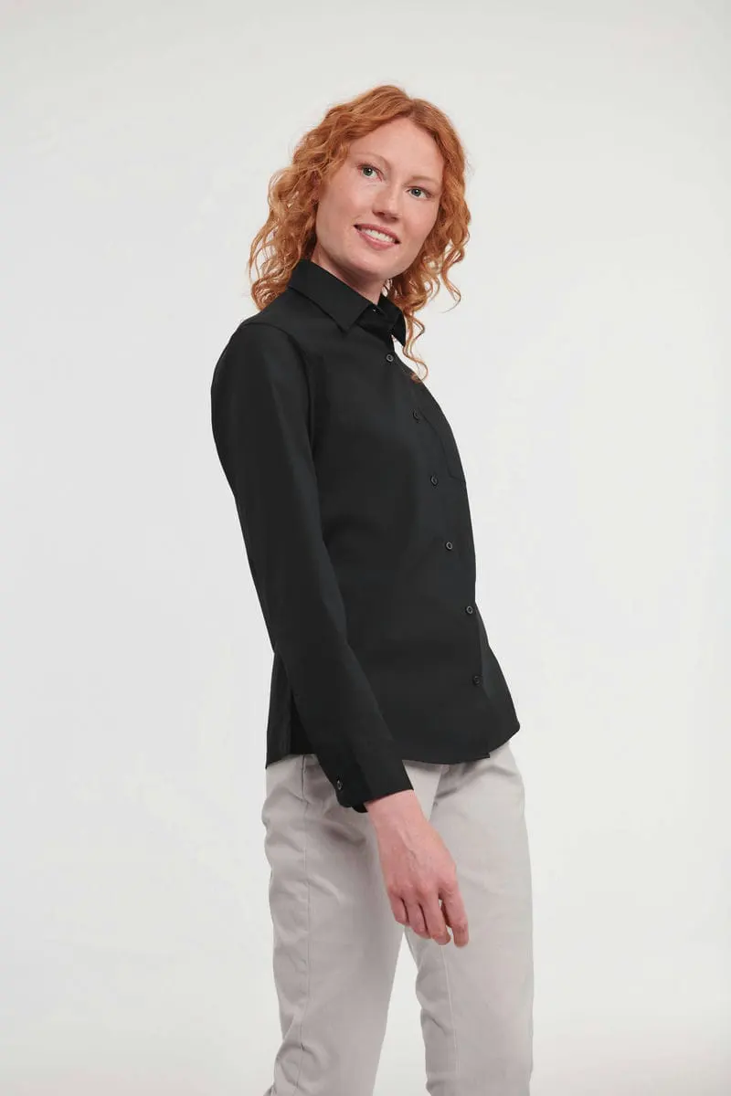 Russell Collection Womens Long Sleeve 100% Cotton Poplin Shirt