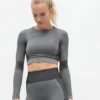 Tombo Womens Seamless Panelled Long Sleeve Crop Top
