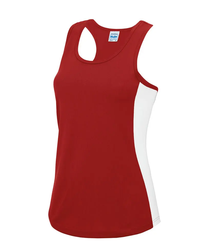 Awdis Just Cool Womens Cool Contrast Vest In Fire Red And Arctic White