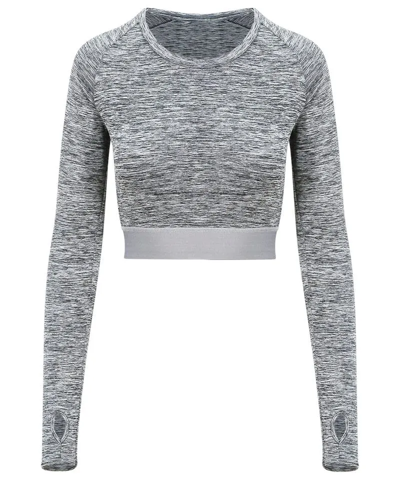 Awdis Just Cool Womens Long Sleeve Crop Tee In Grey Melange
