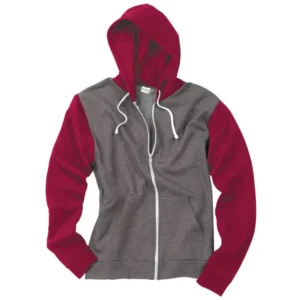 Awdis Just Hoods Unisex Retro Zoodie In Charcoal Grey And Burgundy