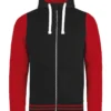 Awdis Just Hoods Unisex Urban Varsity Zoodie In Jet Black And Fire Red