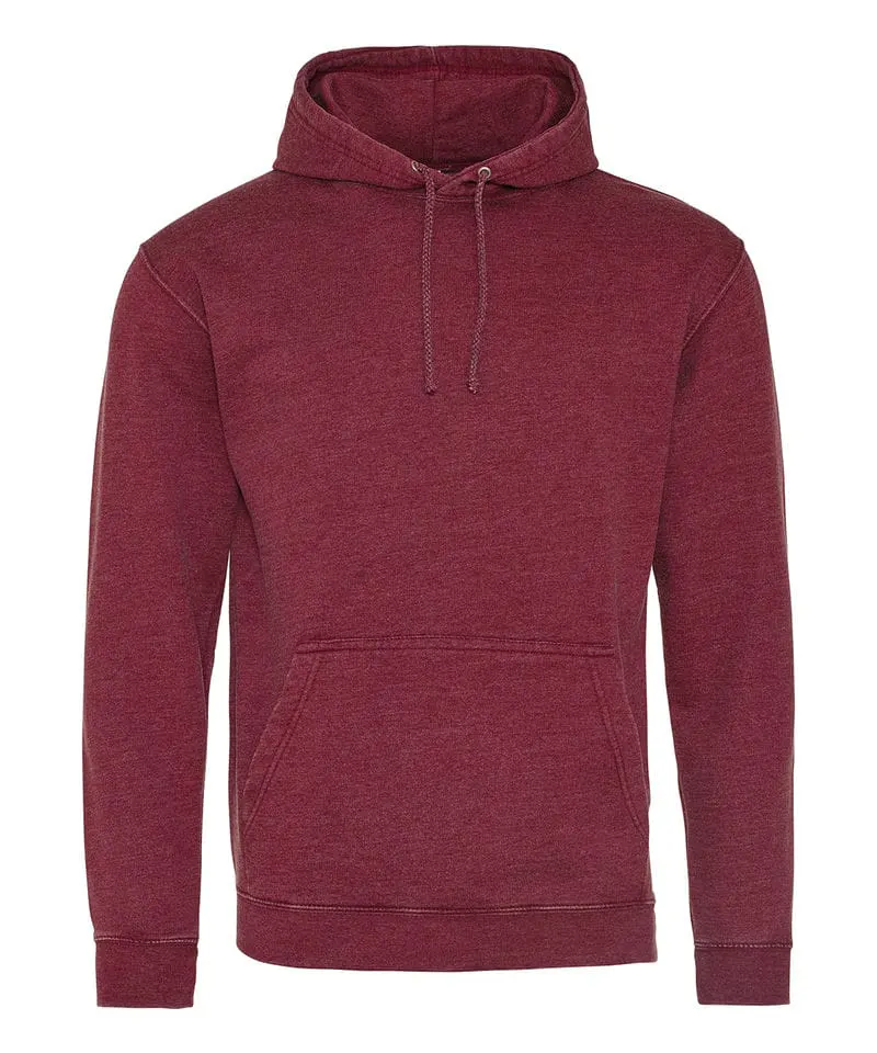 Awdis Just Hoods Unisex Washed Hoodie In Washed Burgundy