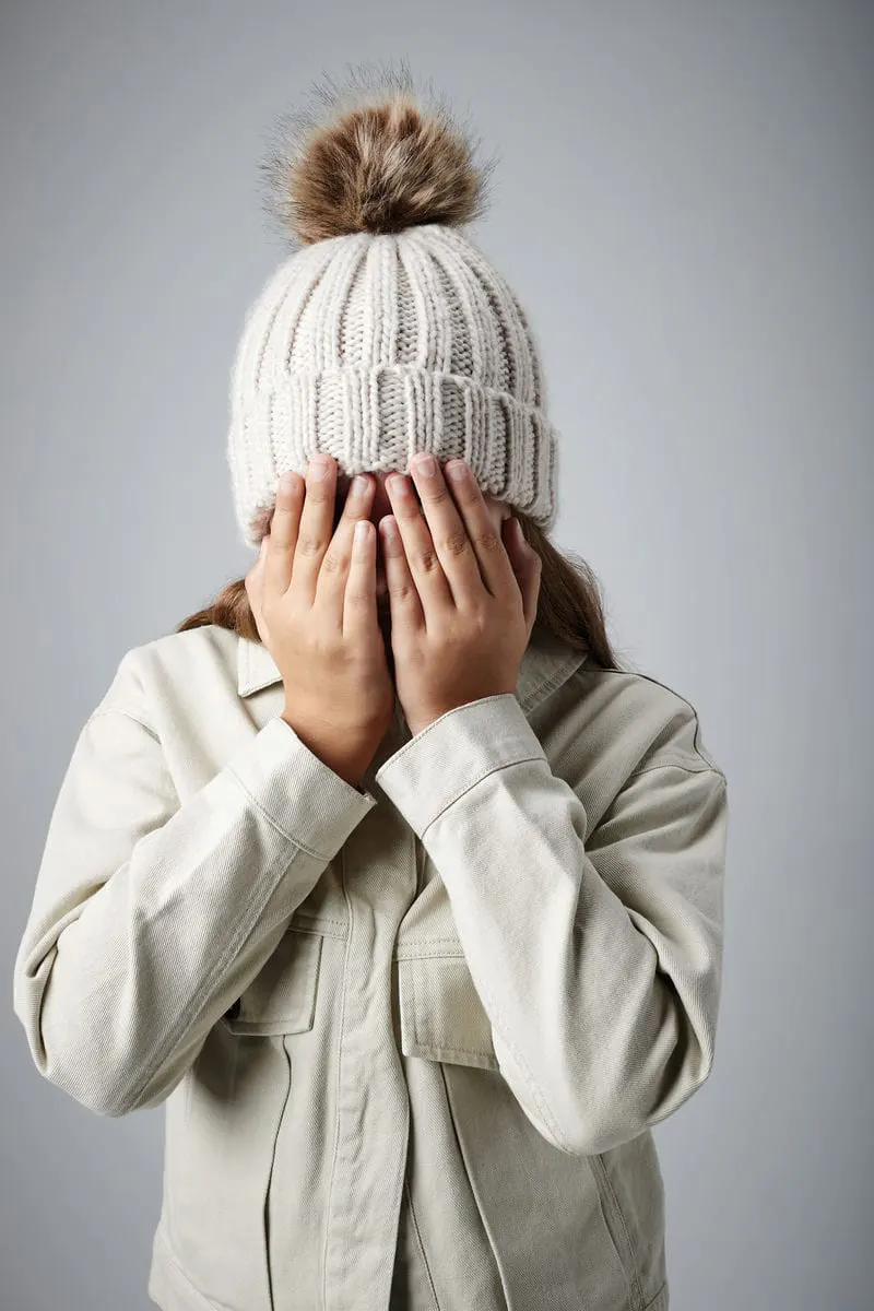 Beechfield Infant And Junior Fur Pom Pom Chunky Beanie