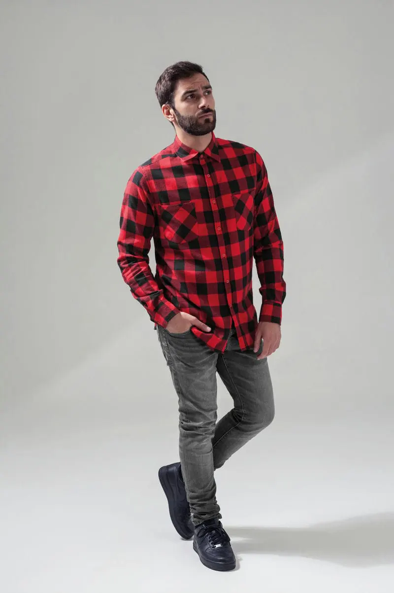 Build Your Brand Mens Checked Flannel Shirt
