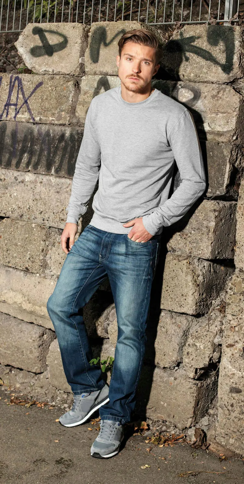 Build Your Brand Mens Light Crew Sweatshirt