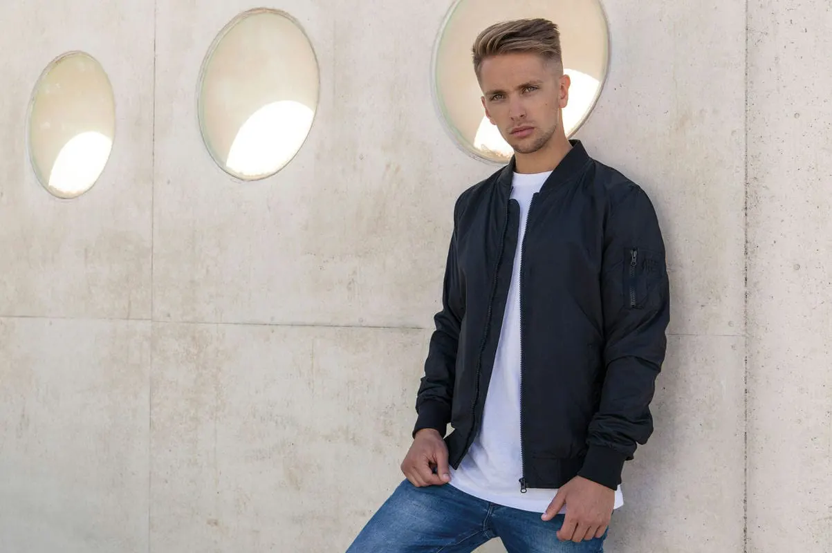 Build Your Brand Mens Nylon Bomber Jacket