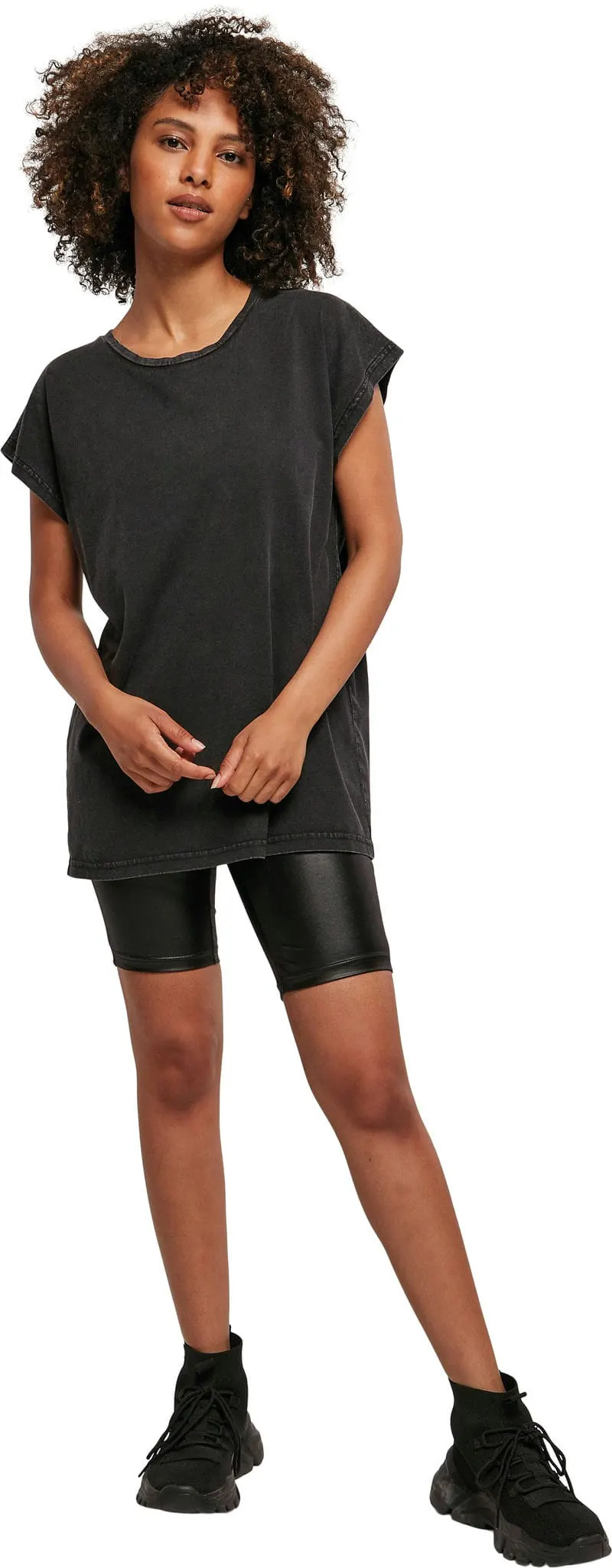 Build Your Brand Womens Acid Washed Extended Shoulder Tee