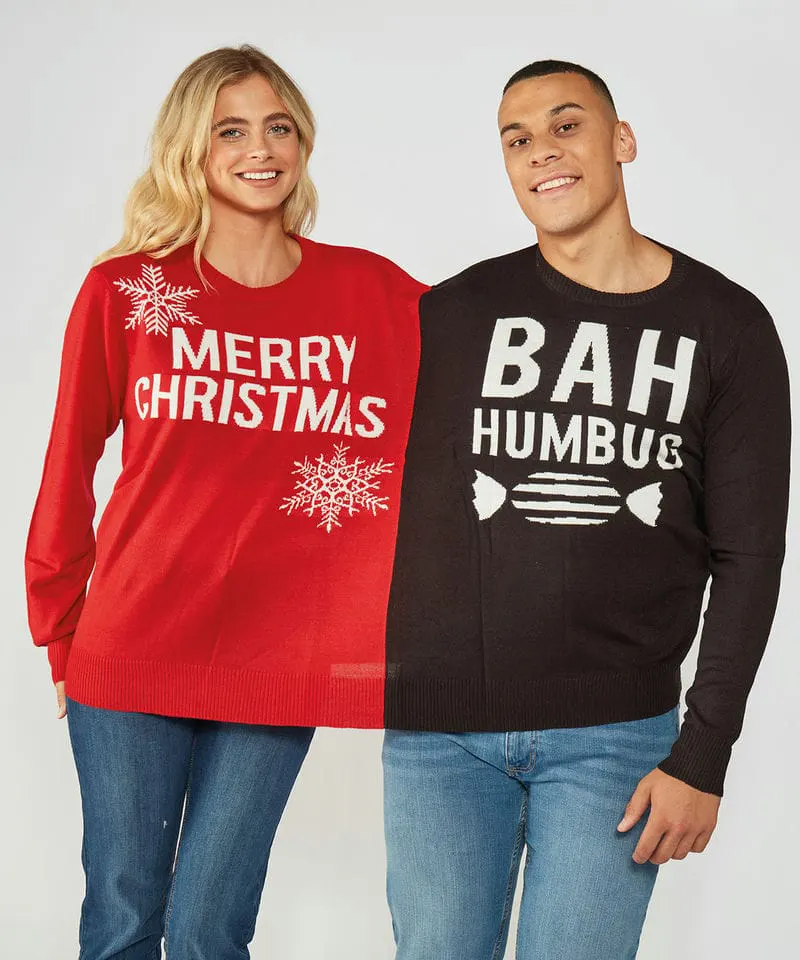 The Christmas Shop Adults Double Merry Christmas And Bah Humbug Christmas Jumper