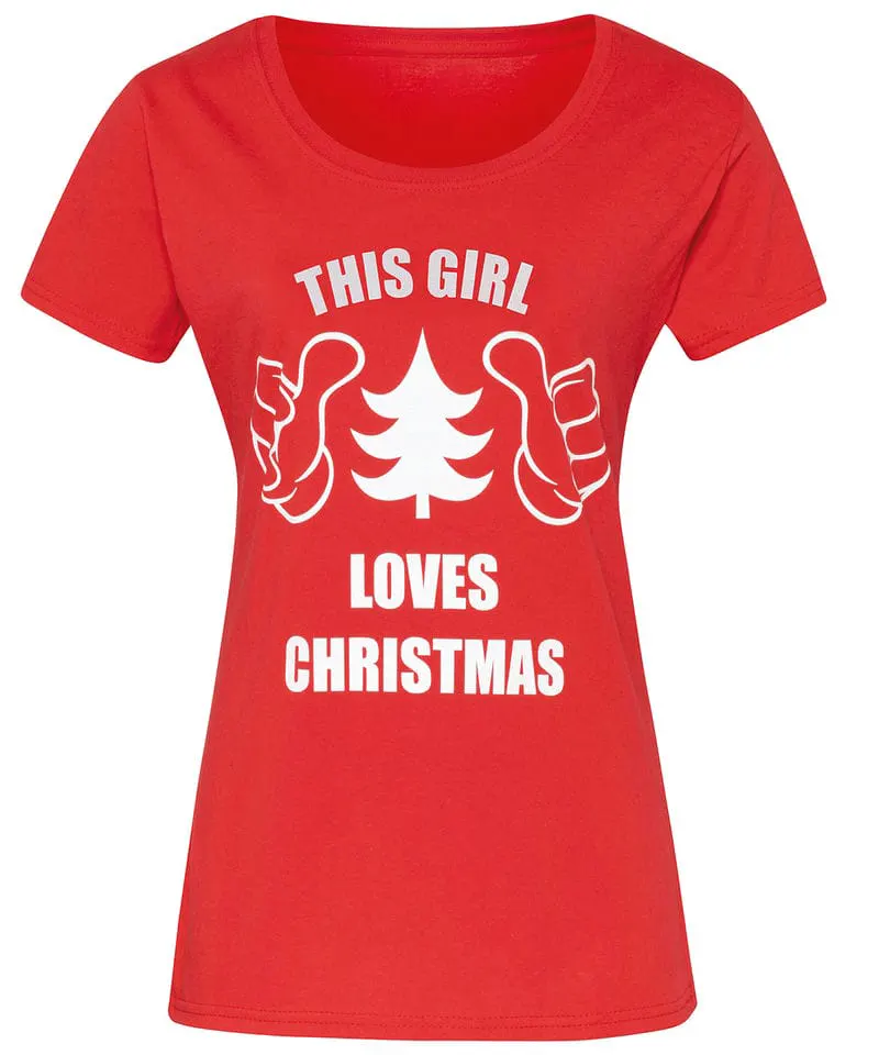 The Christmas Shop Womens "This Girl Loves Christmas" Short Sleeve Tee