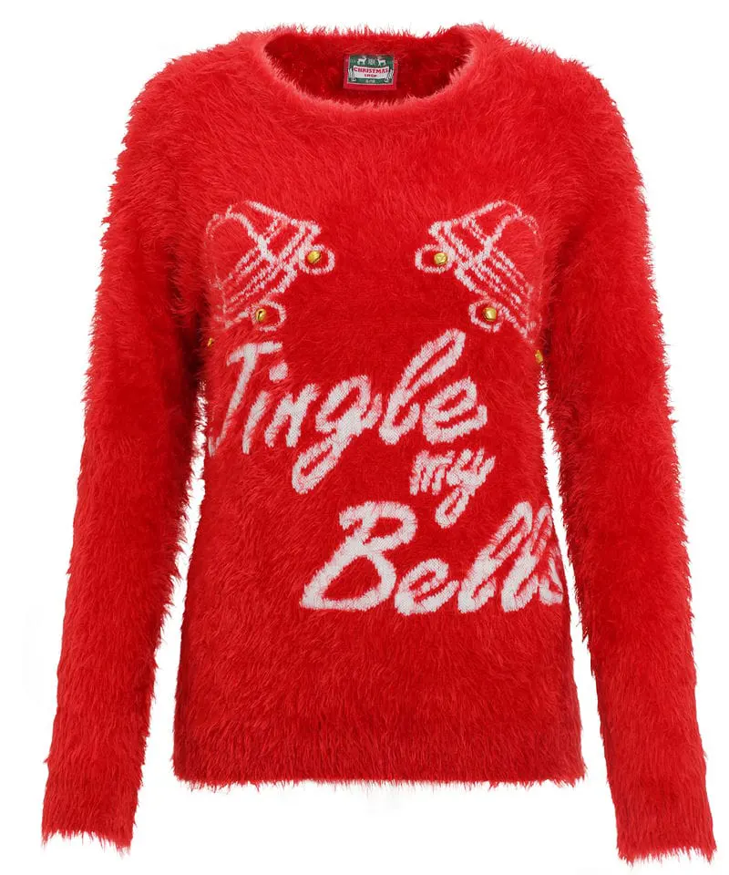 The Christmas Shop Womens 3D "Jingle My Bells" Knitted Jumper