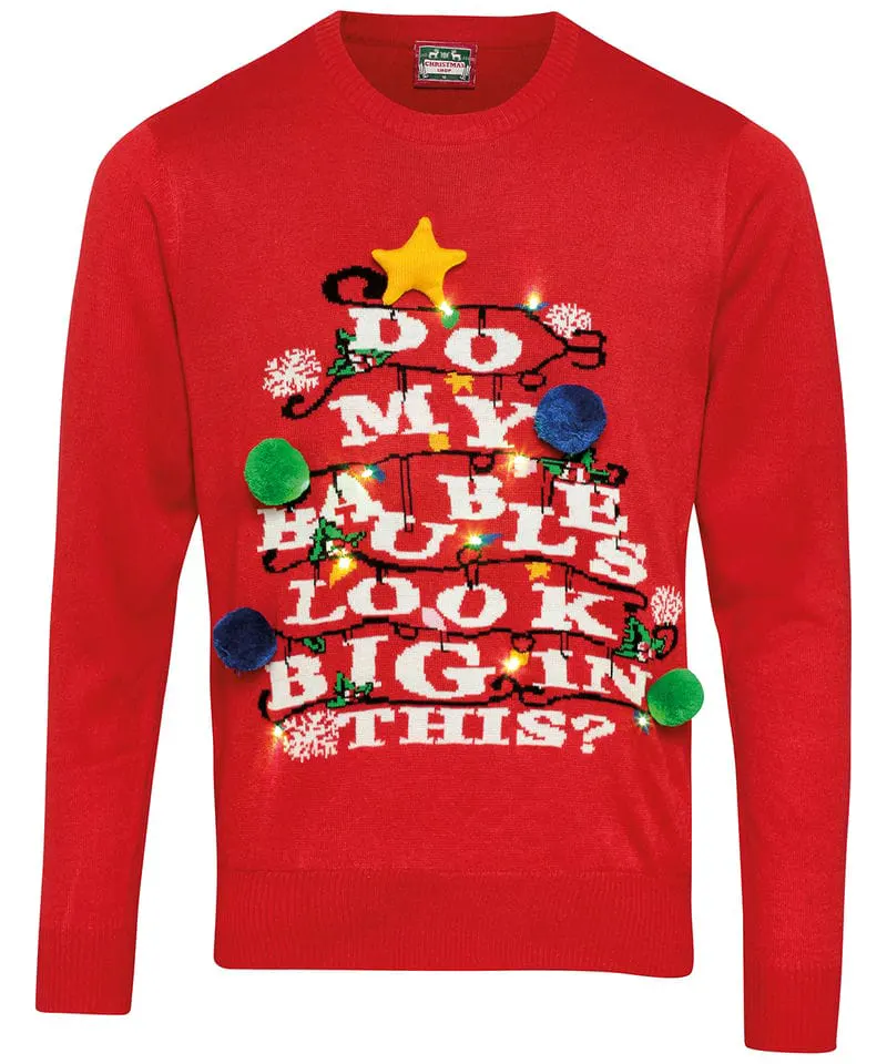 The Christmas Shop Adults 3D "Do My Baubles Look Big In This?" Light Up Jumper