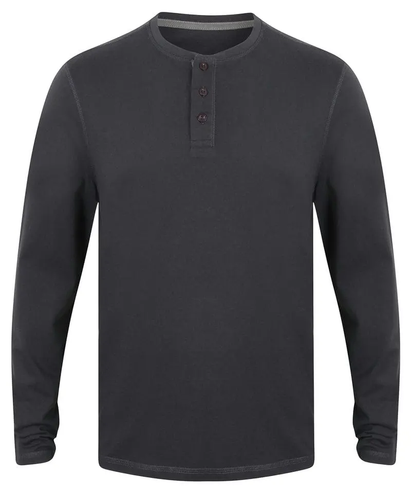 Front Row Mens Washed Long Sleeve Henley Tee