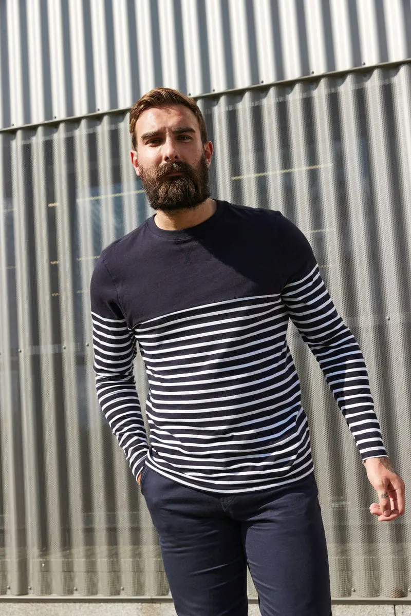 Front Row Mens Long Sleeve Breton Striped Tee