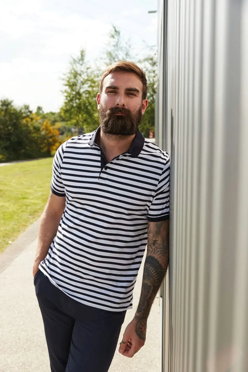 Front Row Mens Striped Jersey Polo Shirt