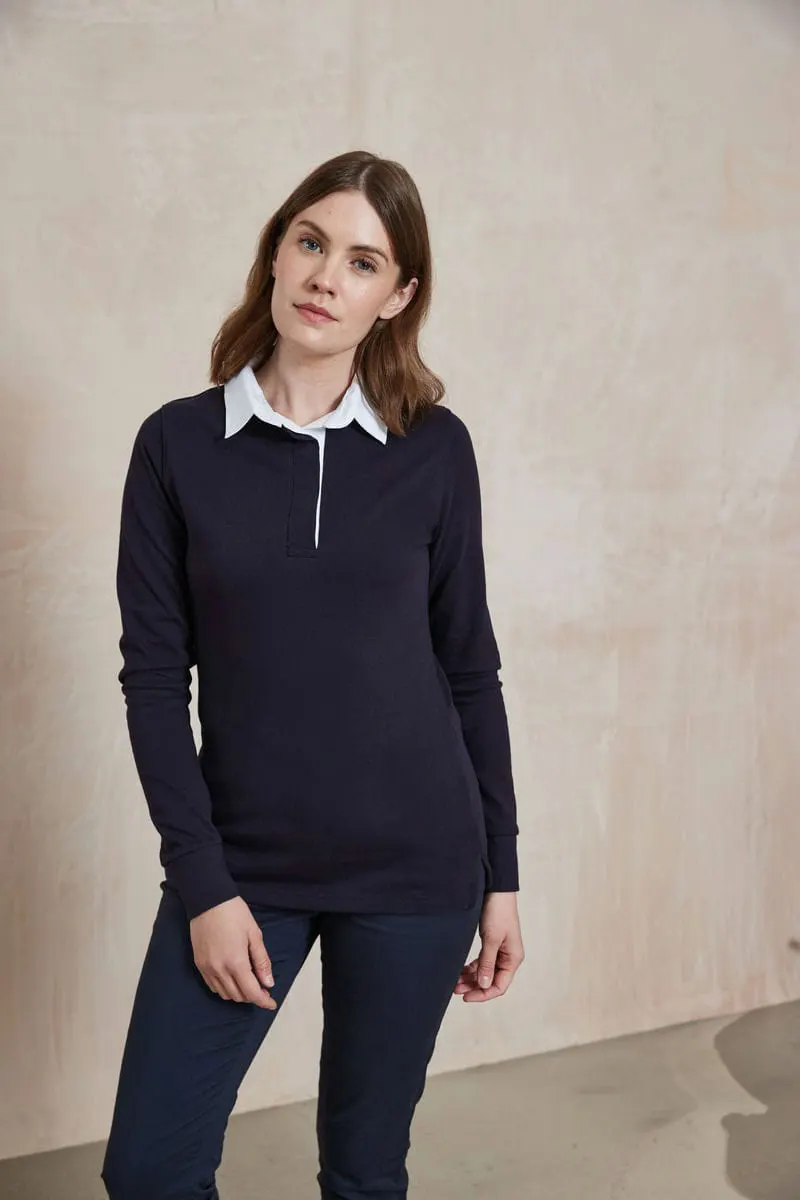 Front Row Womens Long Sleeve Plain Rugby Shirt