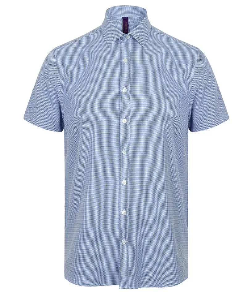 Henbury Mens Gingham Pufy Wicking Short Sleeve Shirt