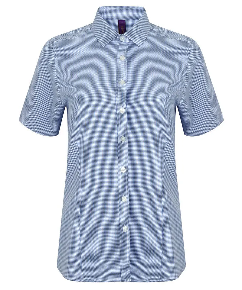 Henbury Womens Gingham Pufy Wicking Short Sleeve Shirt
