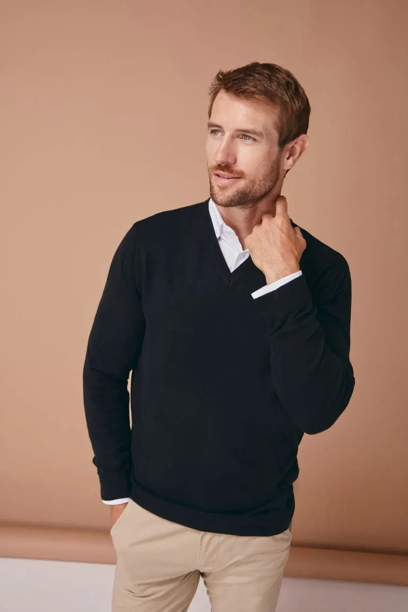 Henbury Mens Cashmere Touch Acrylic V Neck Jumper