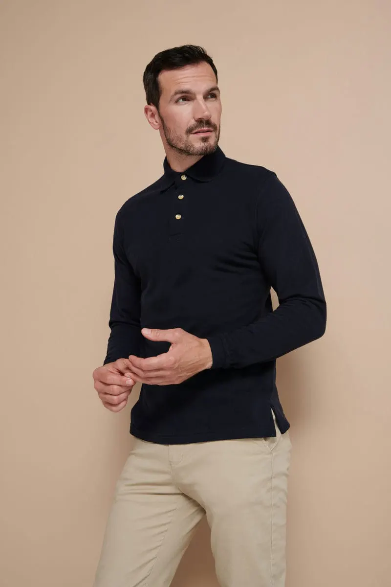 Henbury Mens Long Sleeve Cotton Polo Shirt