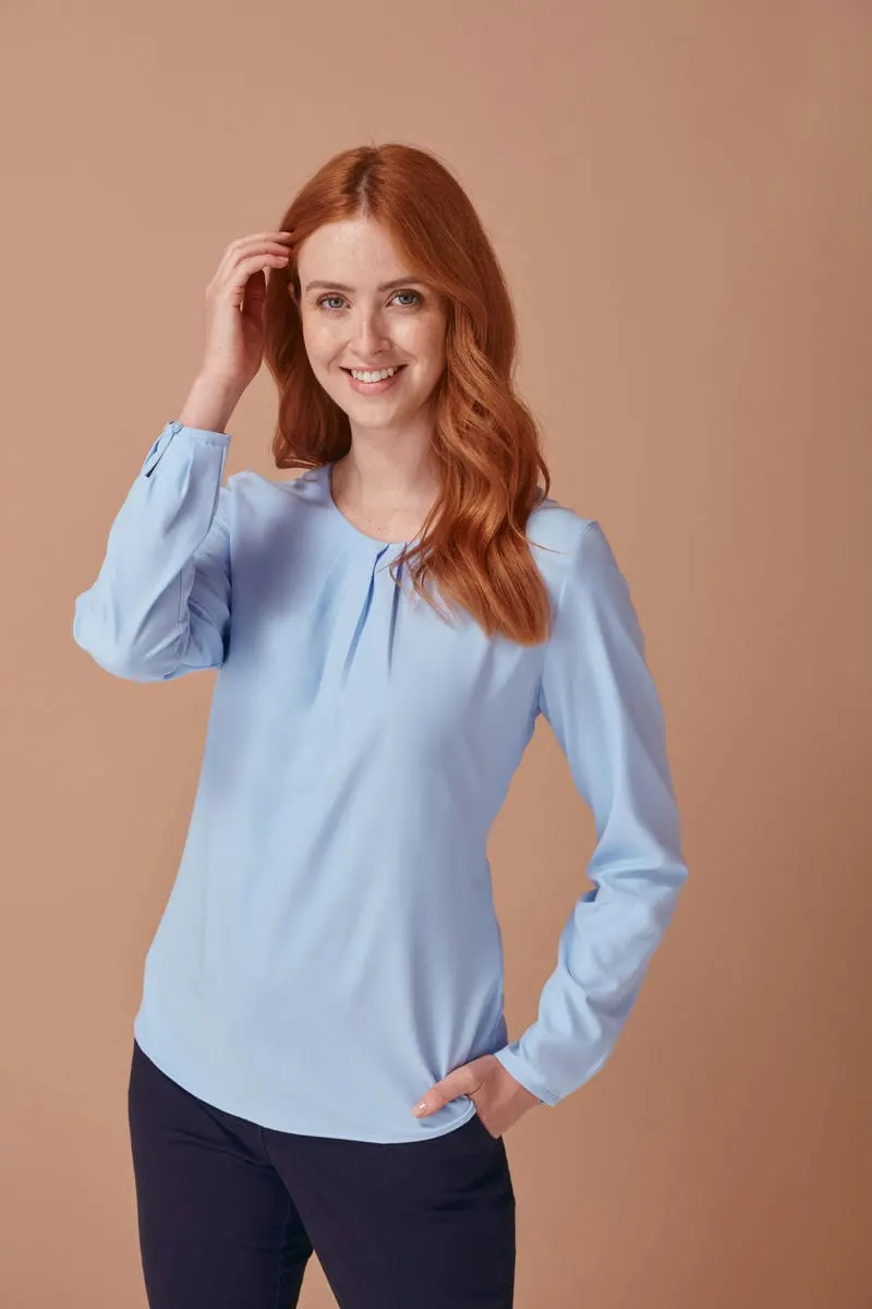 Henbury Womens Pleat Front Long Sleeve Blouse