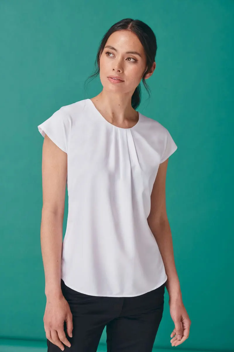 Henbury Womens Pleat Front Short Sleeve Blouse