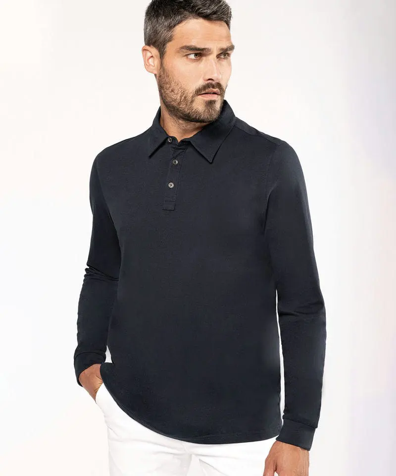 Kariban Mens Jersey Knit Long Sleeve Polo Shirt