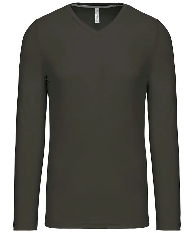 Kariban Mens Mens Long Sleeved V Neck T Shirt