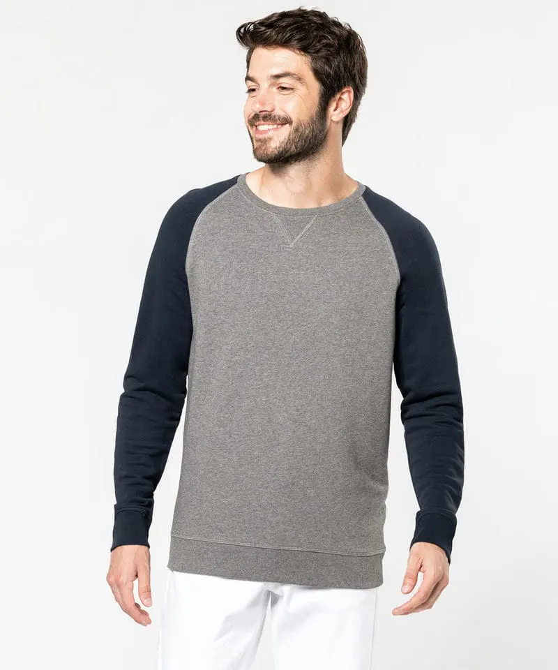 Kariban Mens Two Tone Organic Crew Neck Raglan Sleeve Sweatshirt