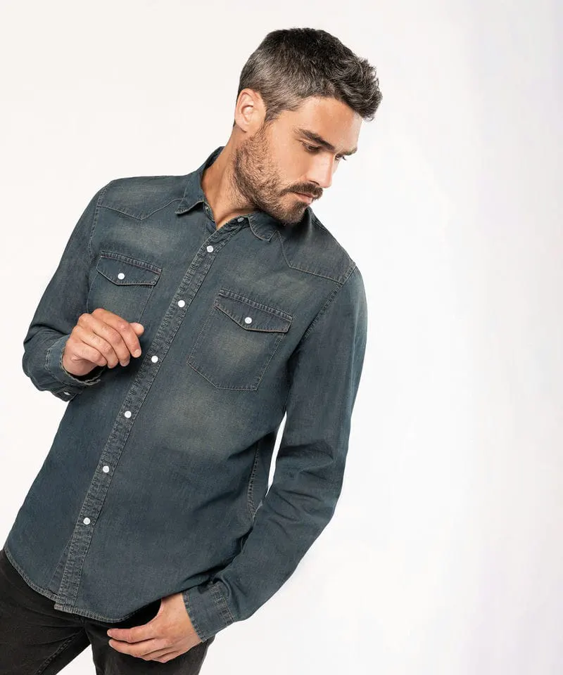 Kariban Mens Long Sleeved Denim Shirt