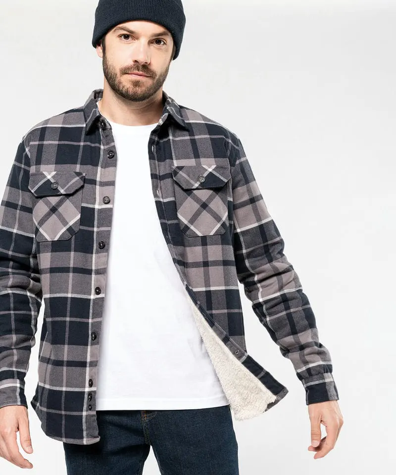 Kariban Mens Sherpa Lined Checked Shirt Jacket