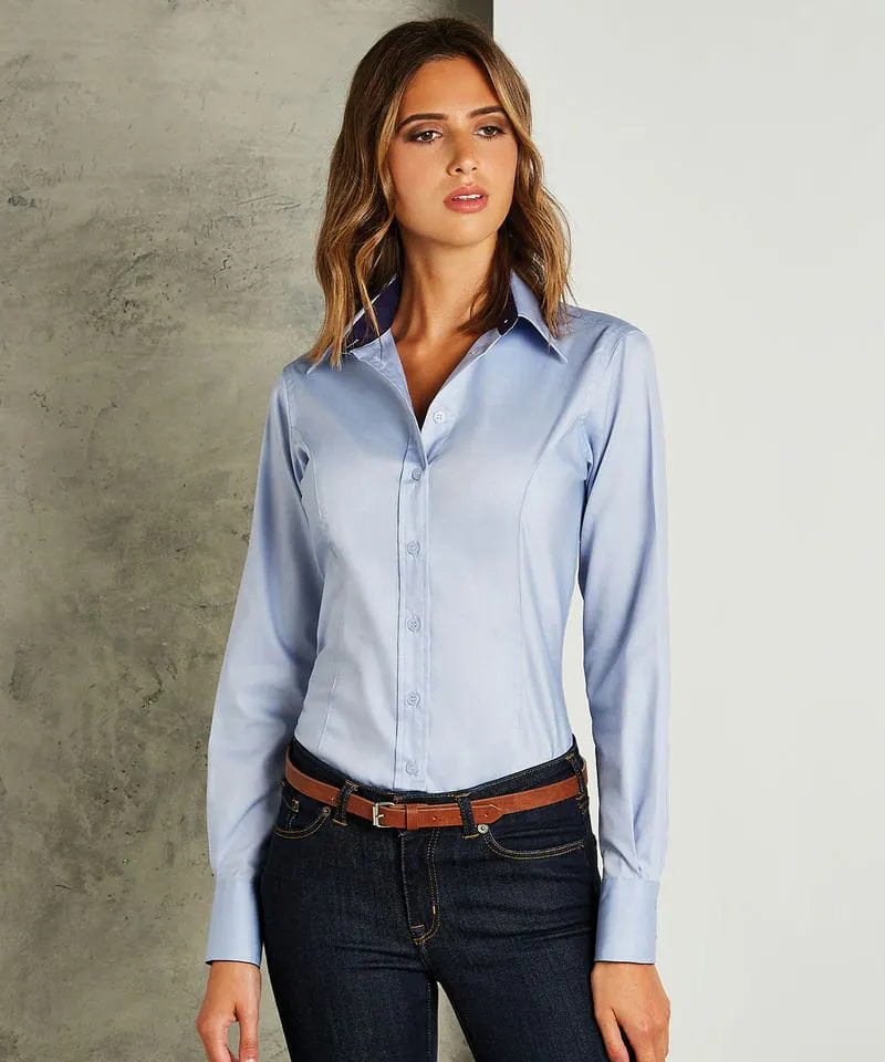 Kustom Kit Womens Contrast Premium Oxford Shirt Long Sleeved Tailored Fit
