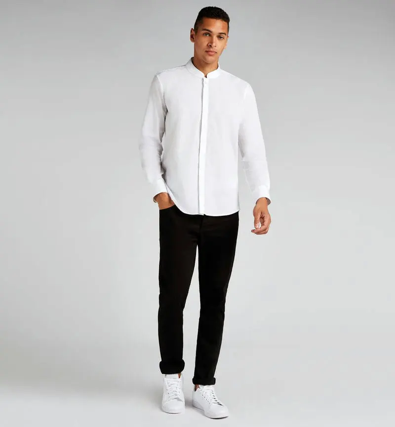 Kustom Kit Mens Mandarin Collar Shirt Long Sleeved Tailored Fit