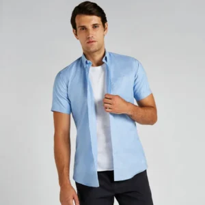 Kustom Kit Mens Slim Fit Workwear Oxford Shirt Short Sleeve