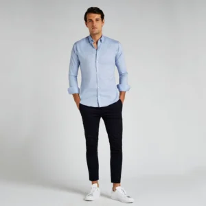 Kustom Kit Mens Stretch Oxford Shirt Long Sleeved Slim Fit