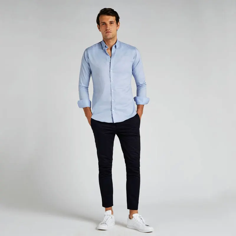 Kustom Kit Mens Stretch Oxford Shirt Long Sleeved Slim Fit