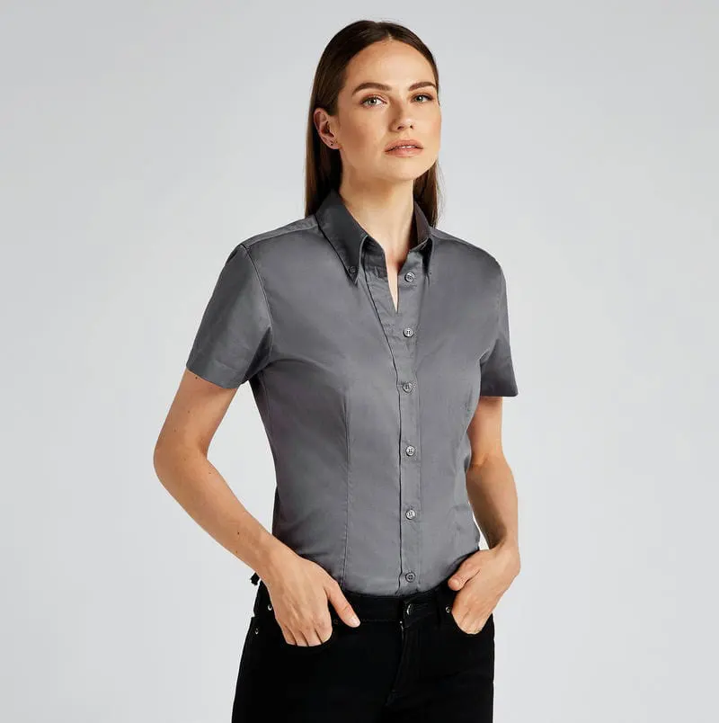 Kustom Kit Womens Corporate Oxford Blouse Short Sleeved Tailored Fit