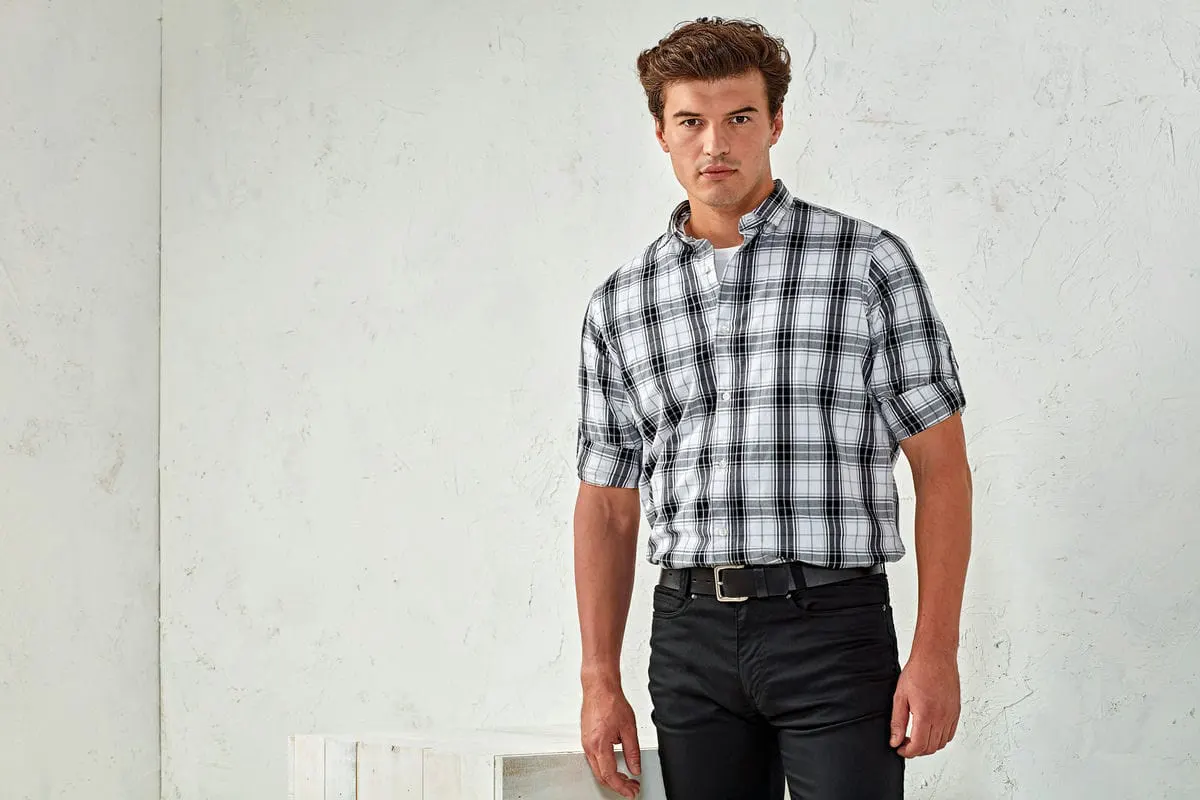 Premier Mens Ginmill Check Cotton Long Sleeve Shirt