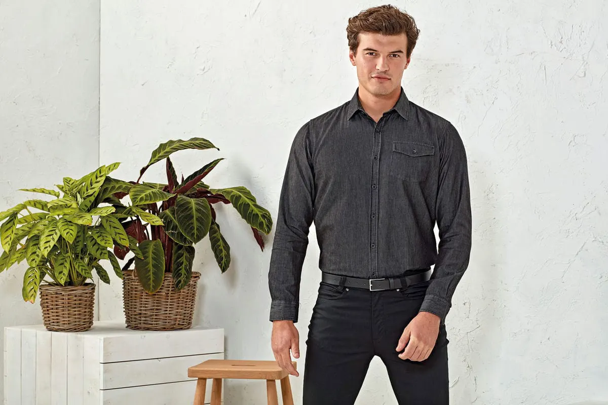 Premier Mens Jeans Stitch Denim Shirt