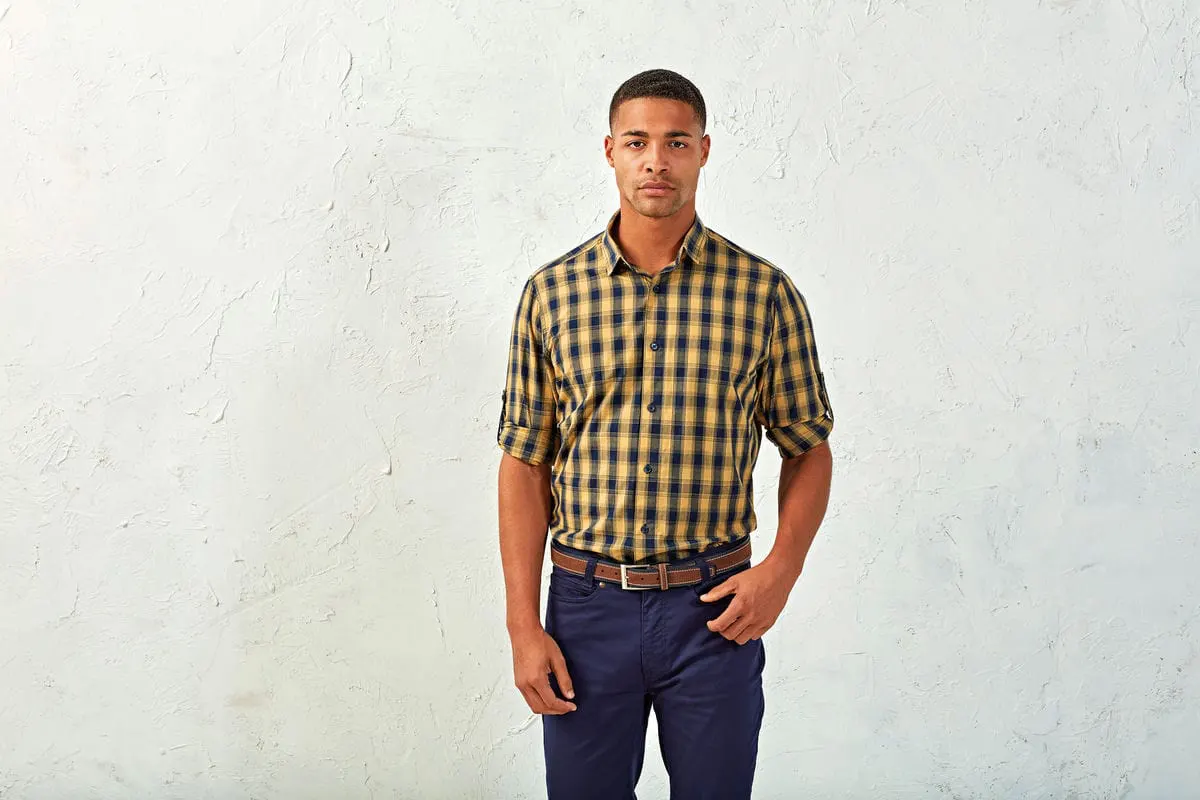 Premier Mens Mulligan Check Cotton Long Sleeve Shirt