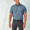 Premier Mens Poplin Cross Dye Roll Sleeve Shirt
