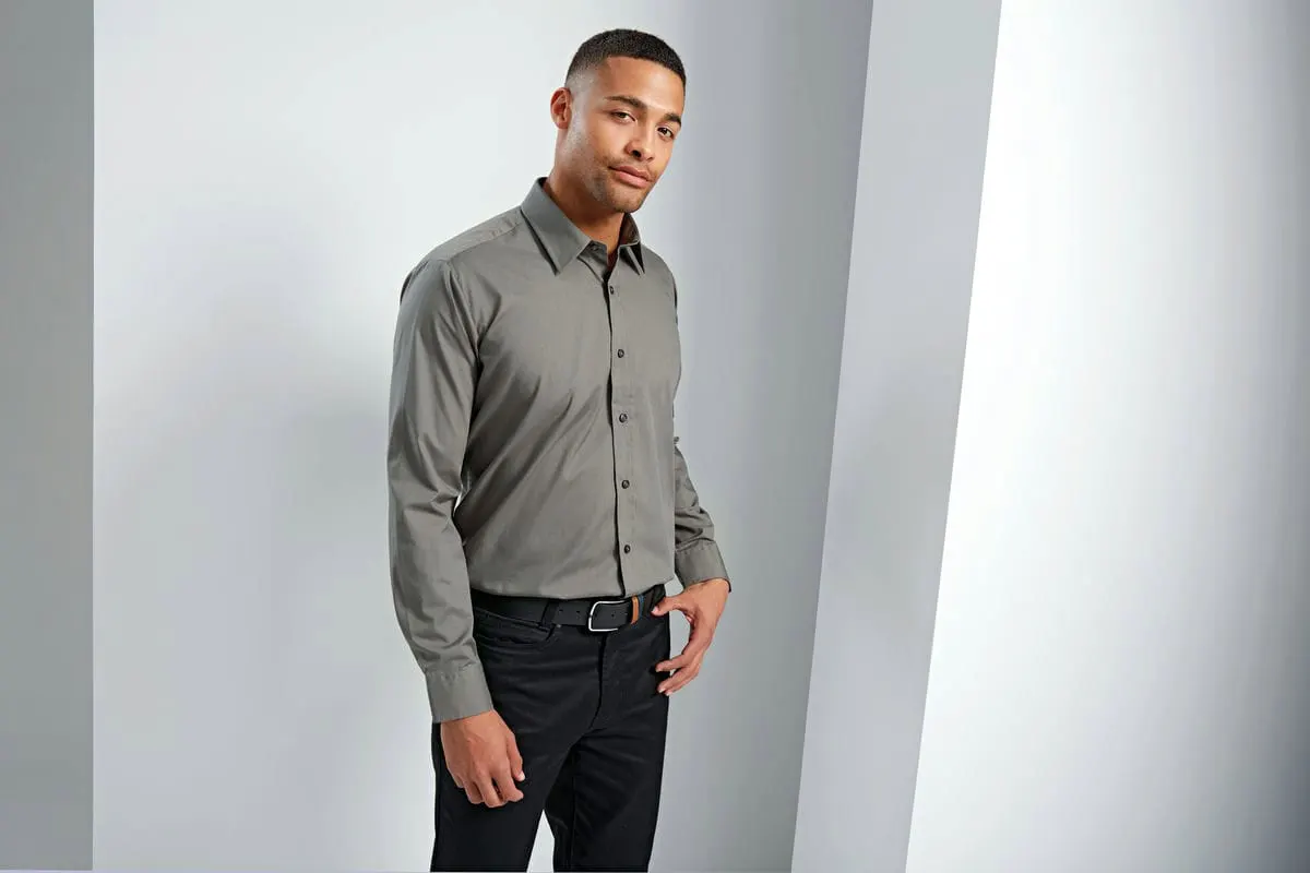 Premier Mens Poplin Fitted Long Sleeve Shirt