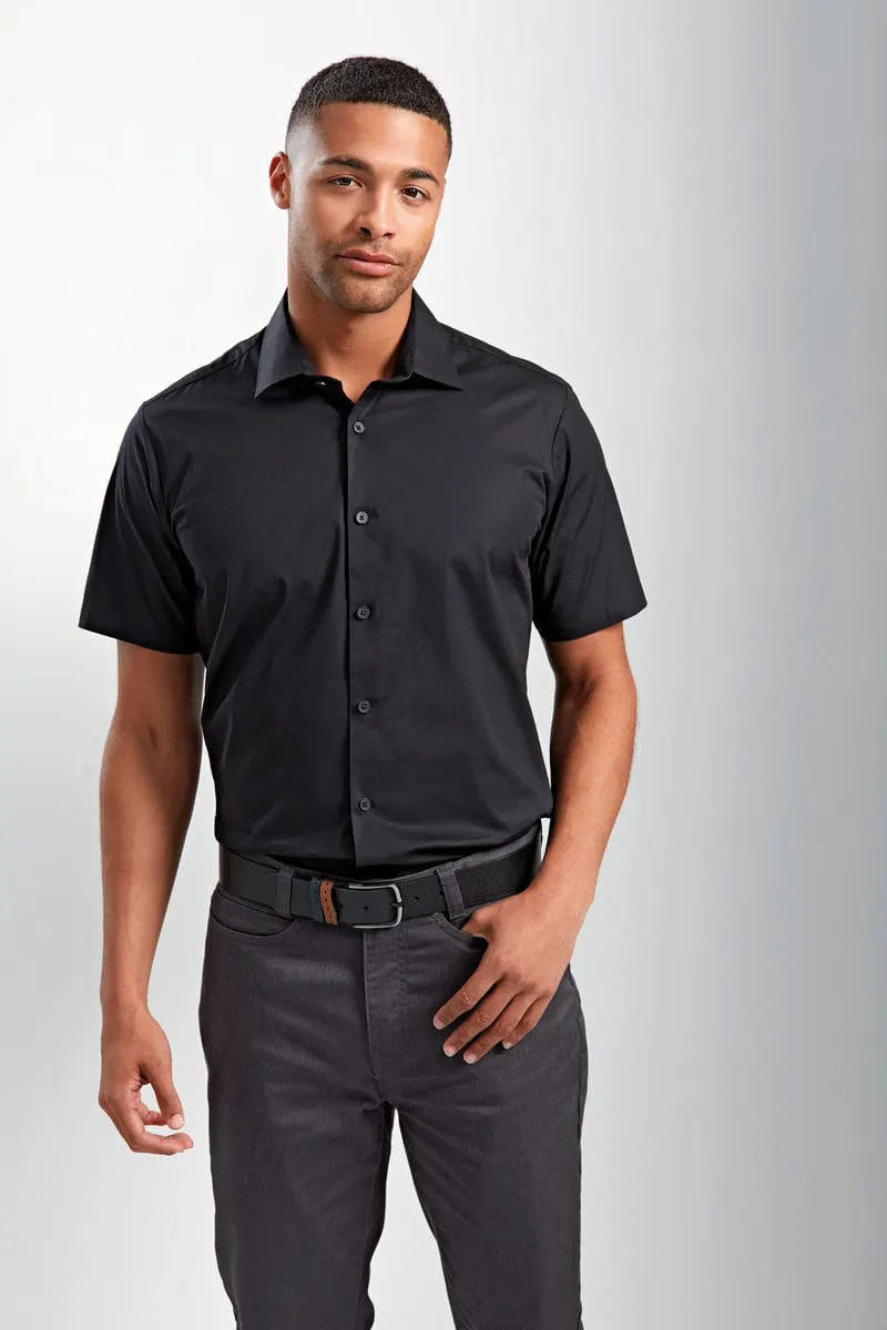 Premier Mens Stretch Fit Cotton Poplin Short Sleeve Shirt